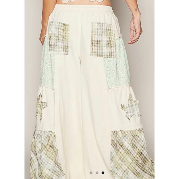 POL Star Patch Wide Leg Pants – Drawstring Contrast Casual Trousers - Picture 2 of 3